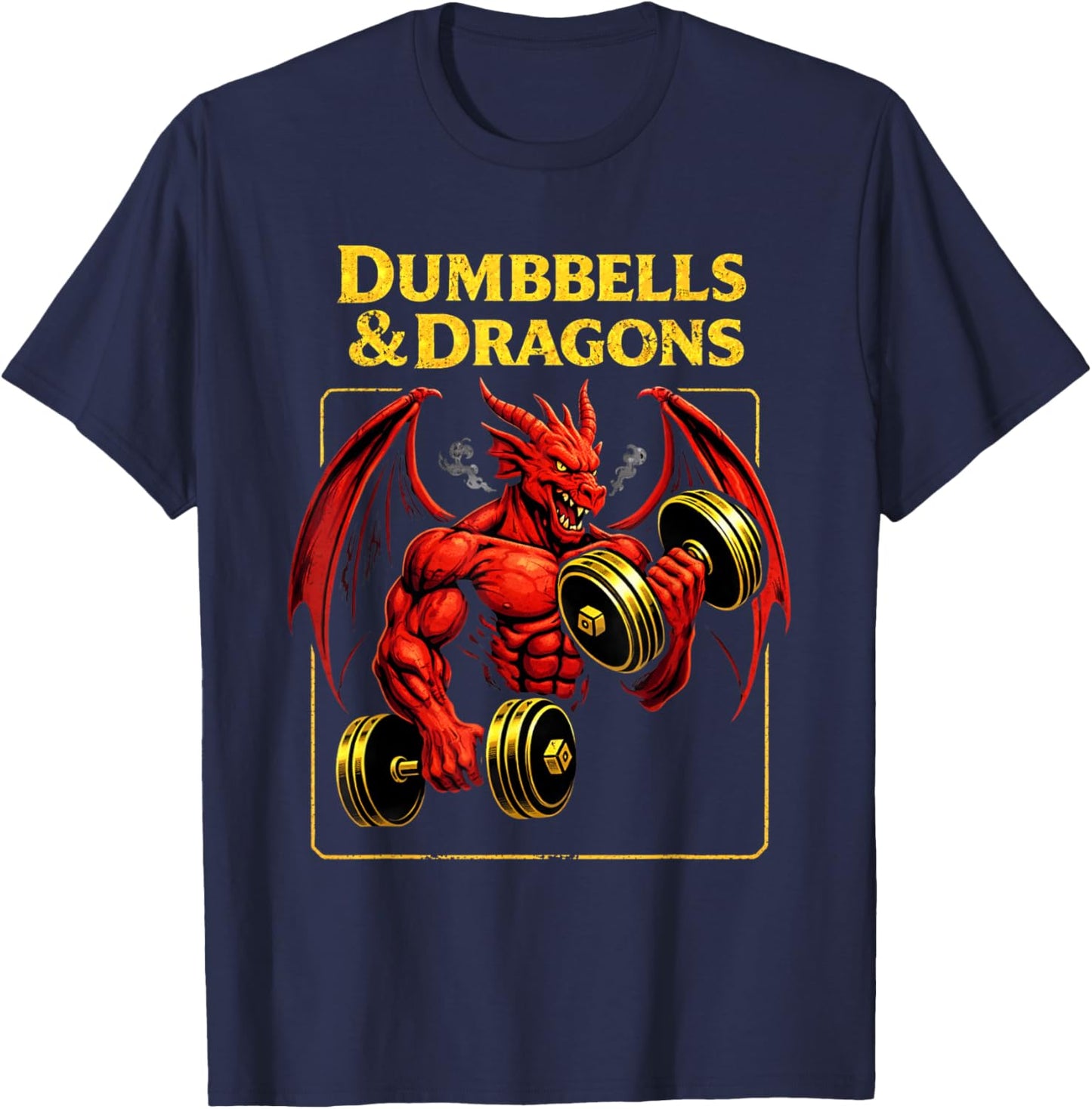 Dumbbells and Dragons Gym Nerd Deadlifts Dragons RPG Workout T-Shirt - T-Shirt | Navy