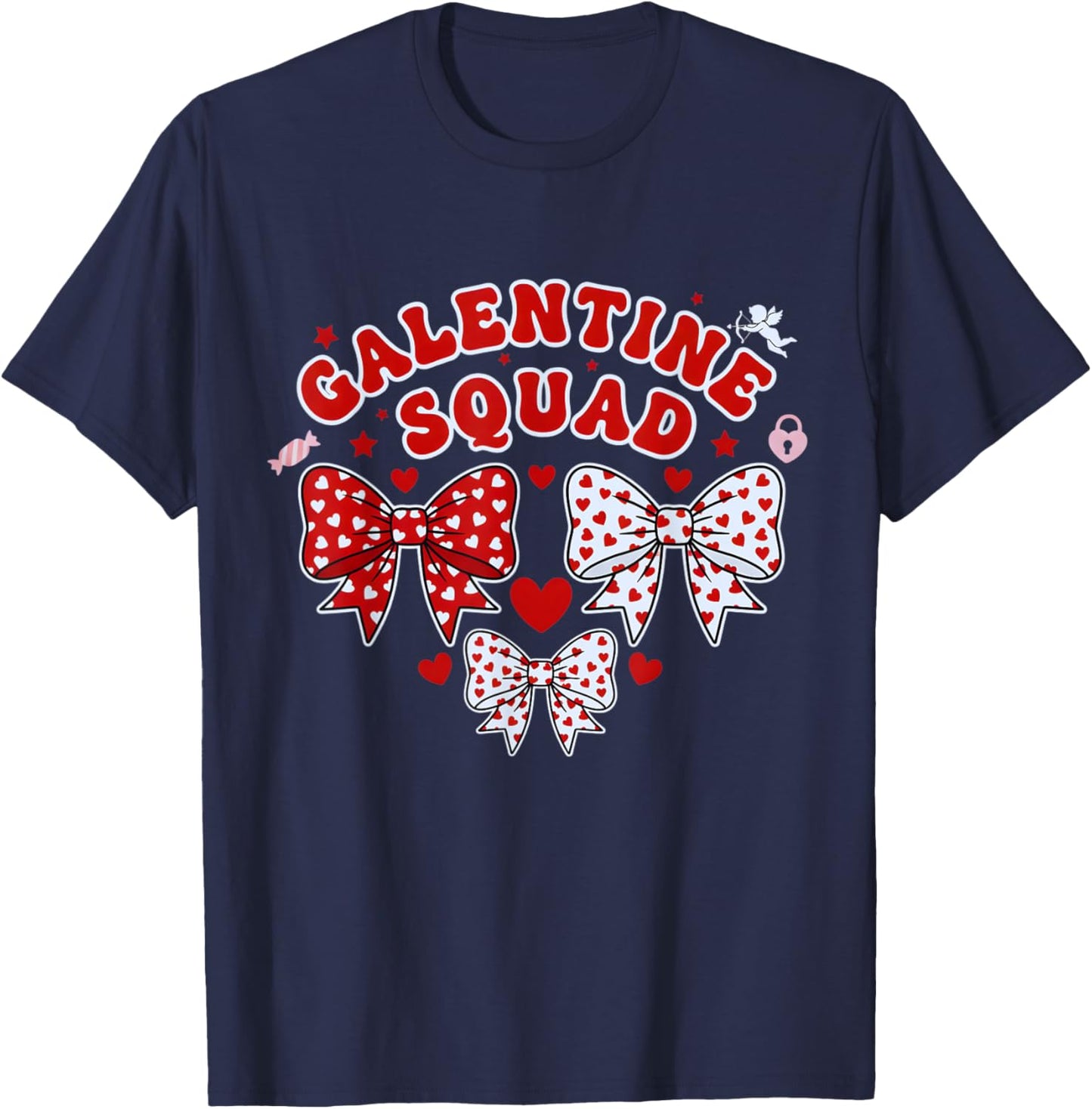 Galentine's Day Galentines Squad Valentine Day Coquette Bow T-Shirt - T-Shirt | Navy