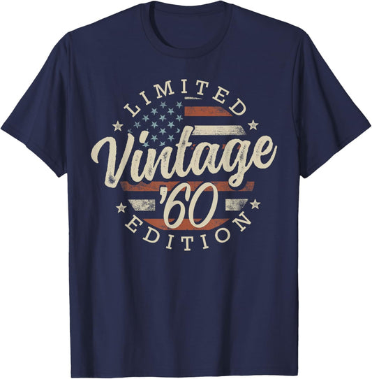 Vintage 1960 Limited Edition USA Flag 66th Birthday T-Shirt - T-Shirt | Navy