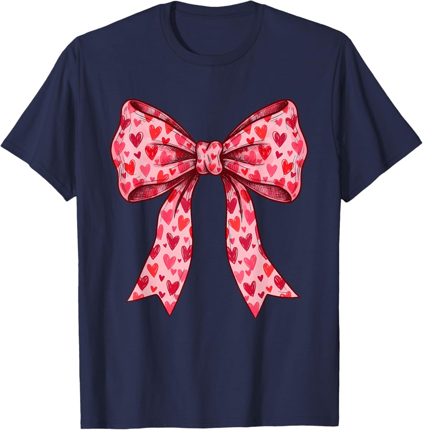 Cute Coquette Bows Valentines Day Girls Kids T-Shirt - T-Shirt | Navy