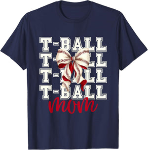 Tball Mom Teeball T-Ball Coquette Baseball Bow T-Shirt - T-Shirt | Navy