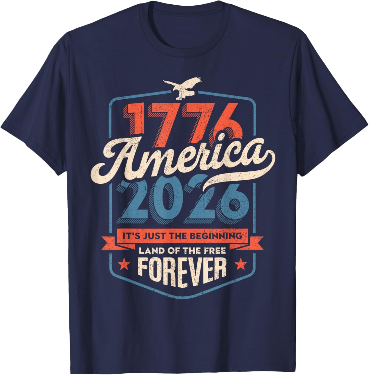 America 1776 2026 Bicentennial 1970s Vintage Style T-Shirt - T-Shirt | Navy