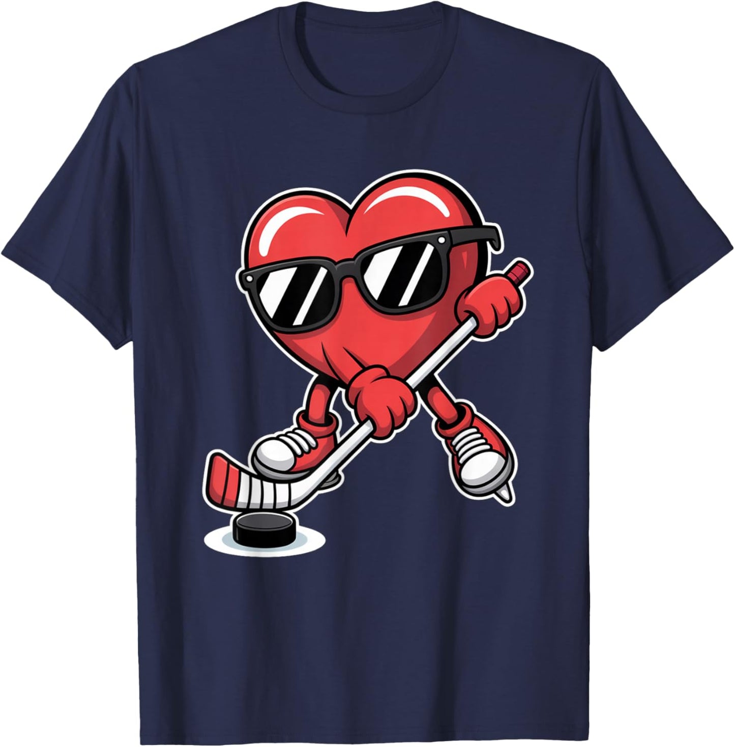Funny Hockey Player Valentine's Day Heart Skating Girls Boys T-Shirt - T-Shirt | Navy