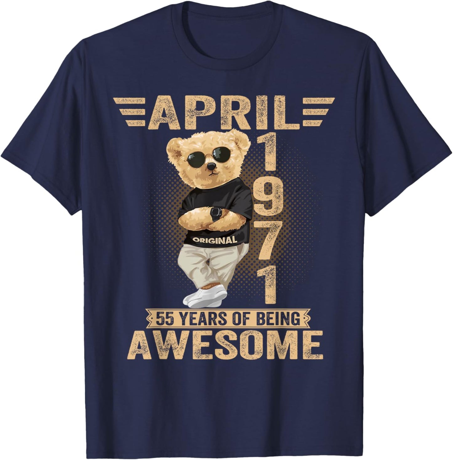 April 55th Birthday Men Women 1971 Awesome Teddy Bear T-Shirt - T-Shirt | Navy