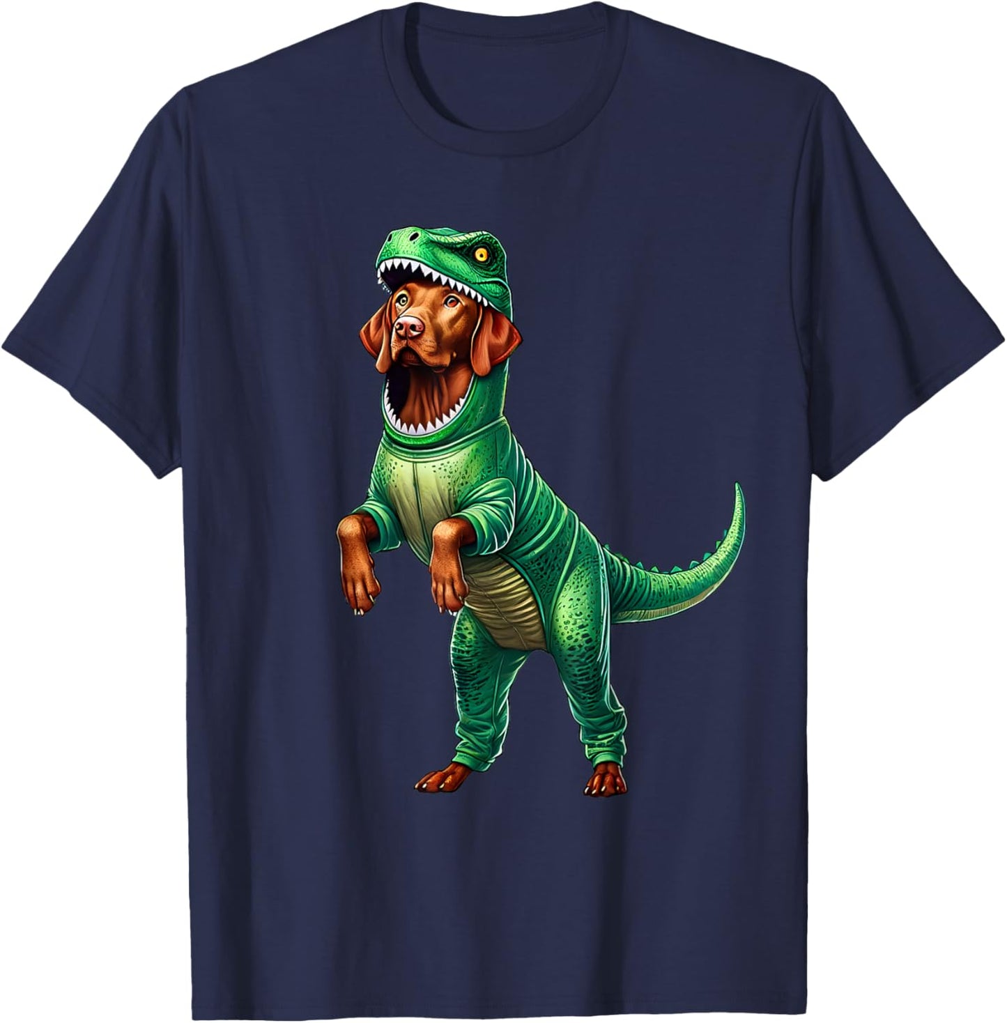 Funny Vizsla Wearing T-Rex Dinosaur Outfit Dog Lover T-Shirt - T-Shirt | Navy