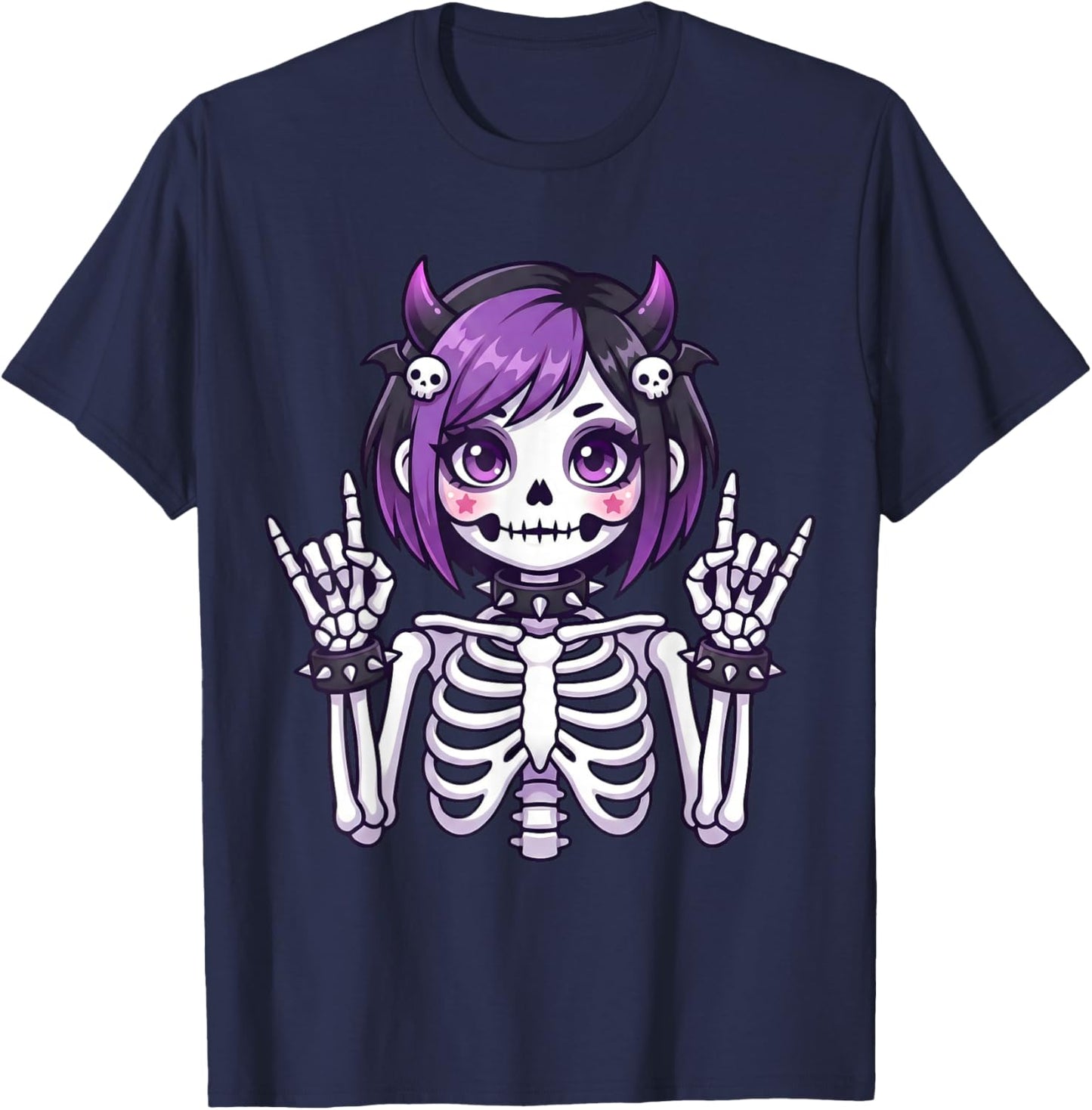 Cute Kawaii Goth Girl Skeleton Punk-Goth Alternative Apparel T-Shirt - T-Shirt | Navy