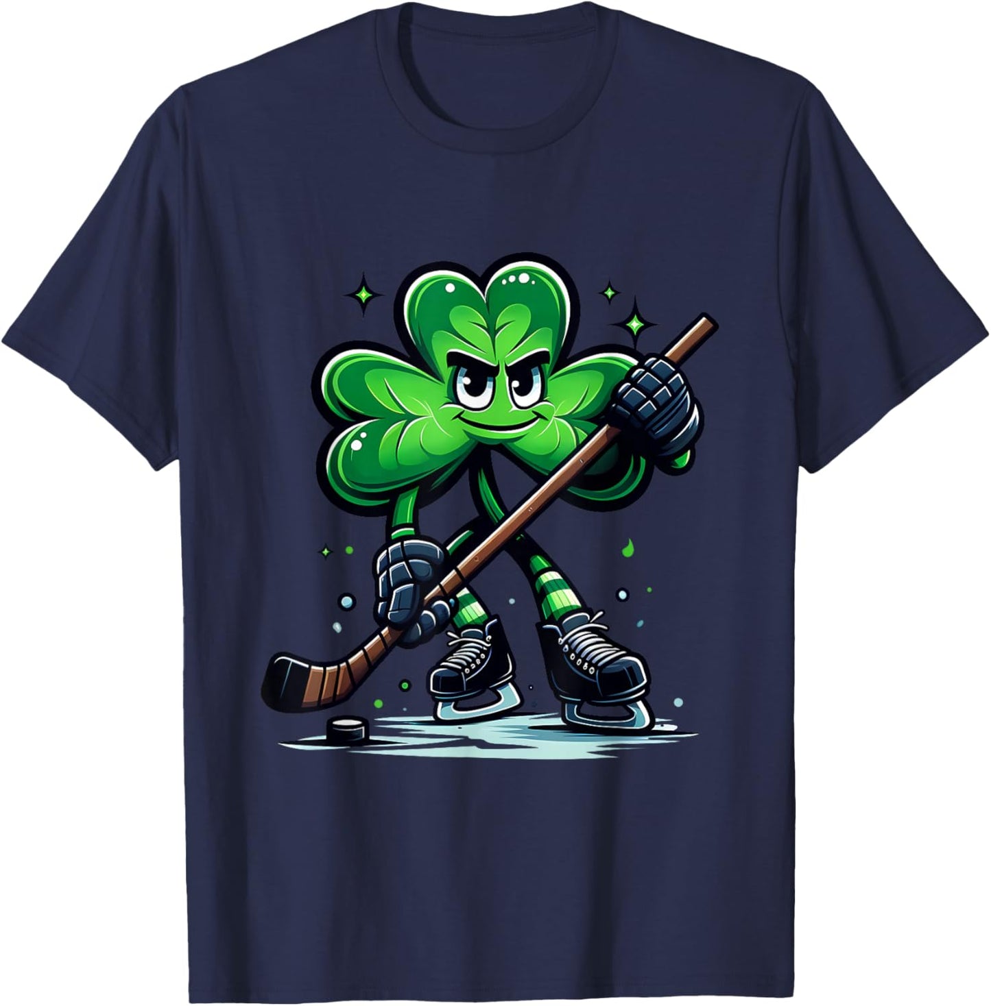 Funny St Patricks Day Ice Hockey Shamrock Clover Irish Pride T-Shirt - T-Shirt | Navy