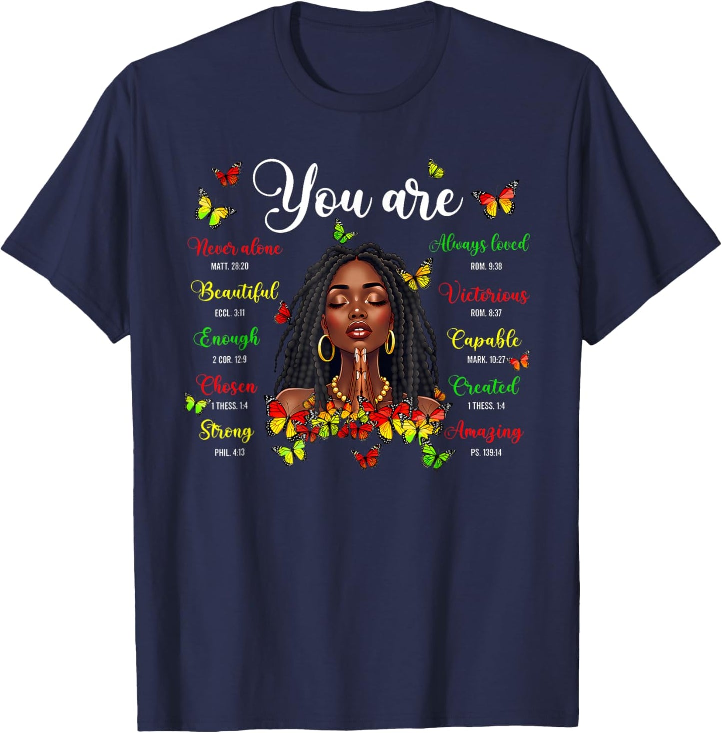 Black History Loc'd Afro Girl You are Bible Verse Christian T-Shirt - T-Shirt | Navy