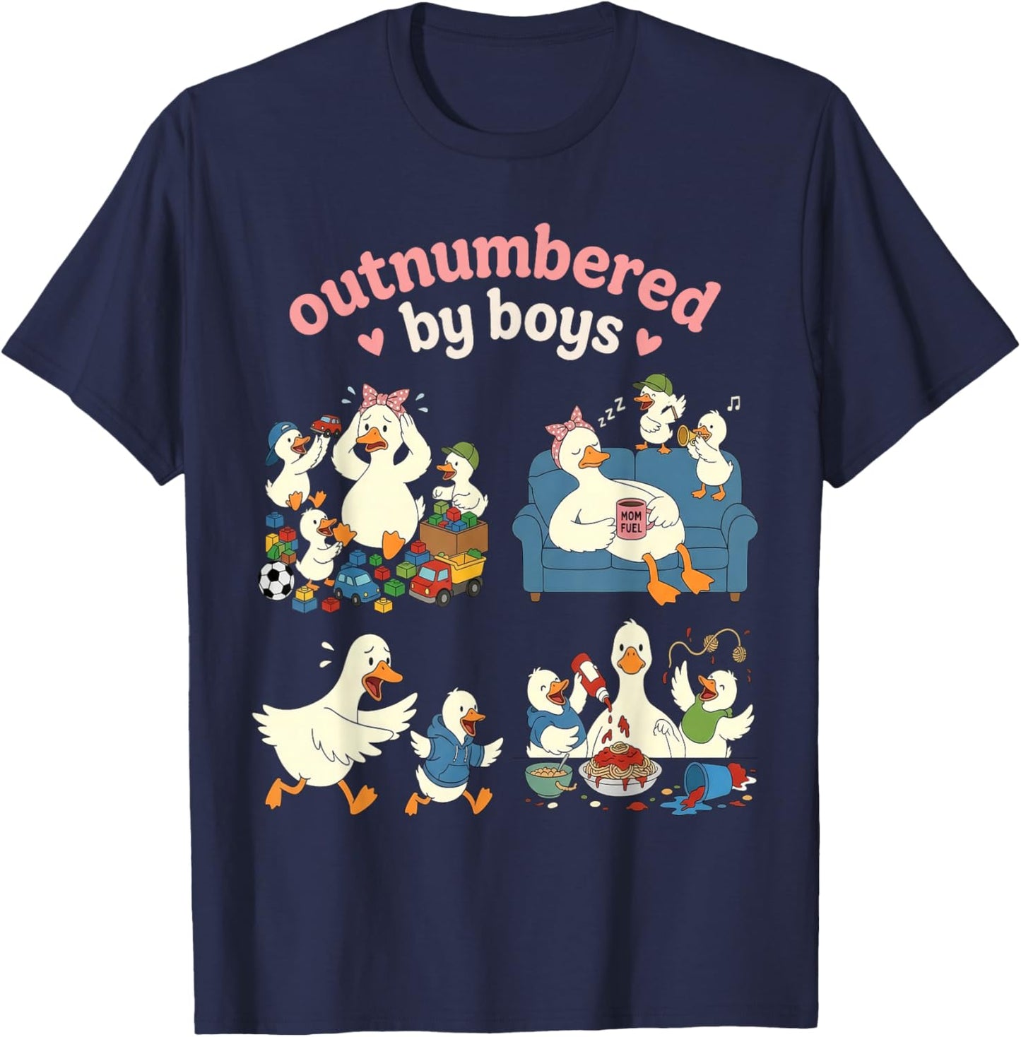Outnumbered By Boys Mom of Boys T-Shirt - T-Shirt | Navy
