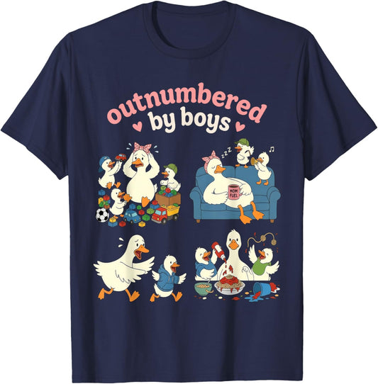 Outnumbered By Boys Mom of Boys T-Shirt - T-Shirt | Navy