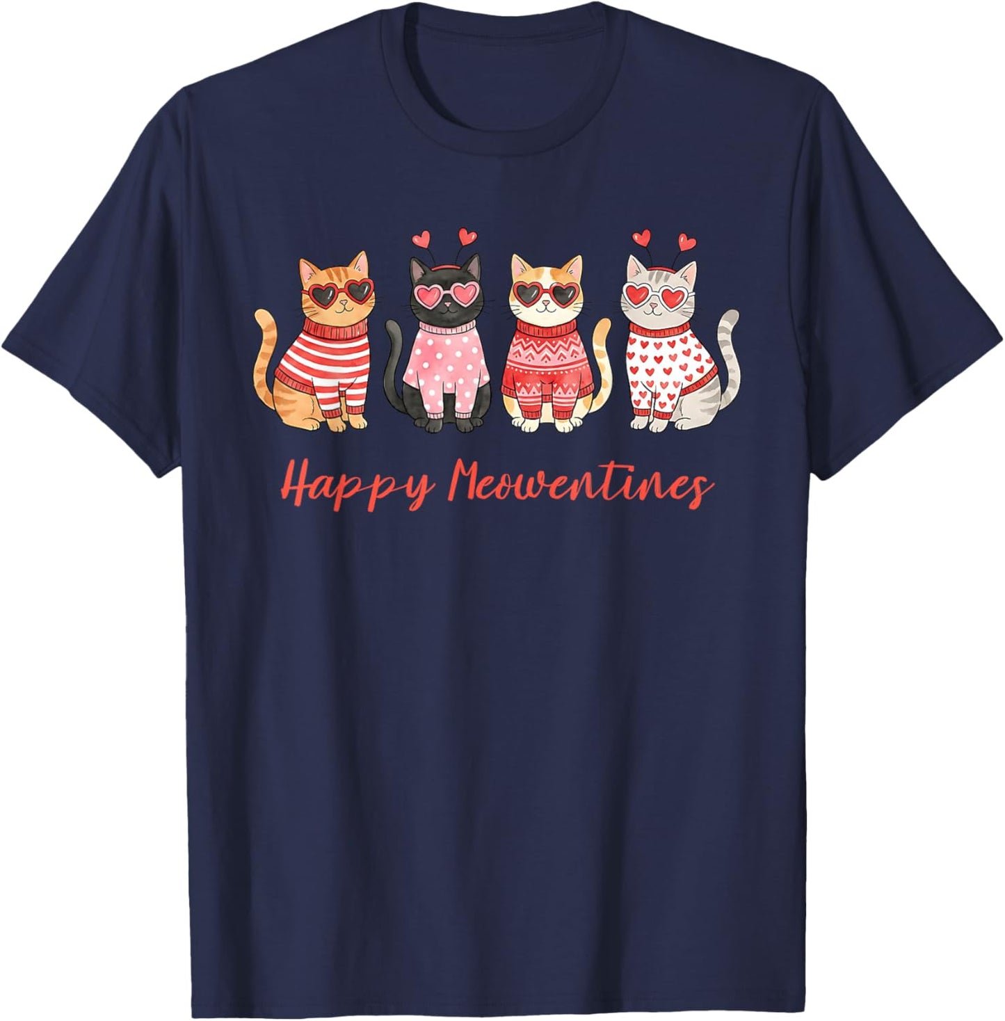 Happy Meowentines Cute Cats Funny Valentines Day T-Shirt - T-Shirt | Navy