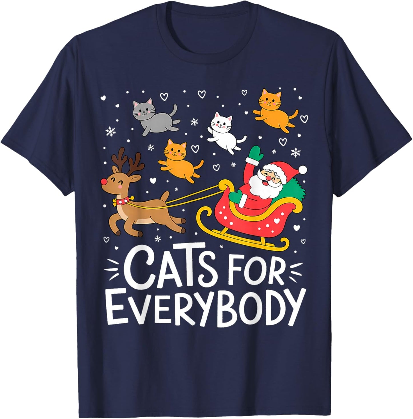 Cats for Everybody Christmas Cat Funny Xmas Women Santa T-Shirt - T-Shirt | Navy