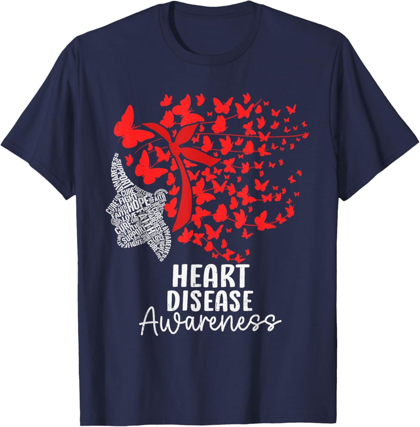 Heart Disease Awareness CHD Butterfly Heart Health T-Shirt - T-Shirt | Navy