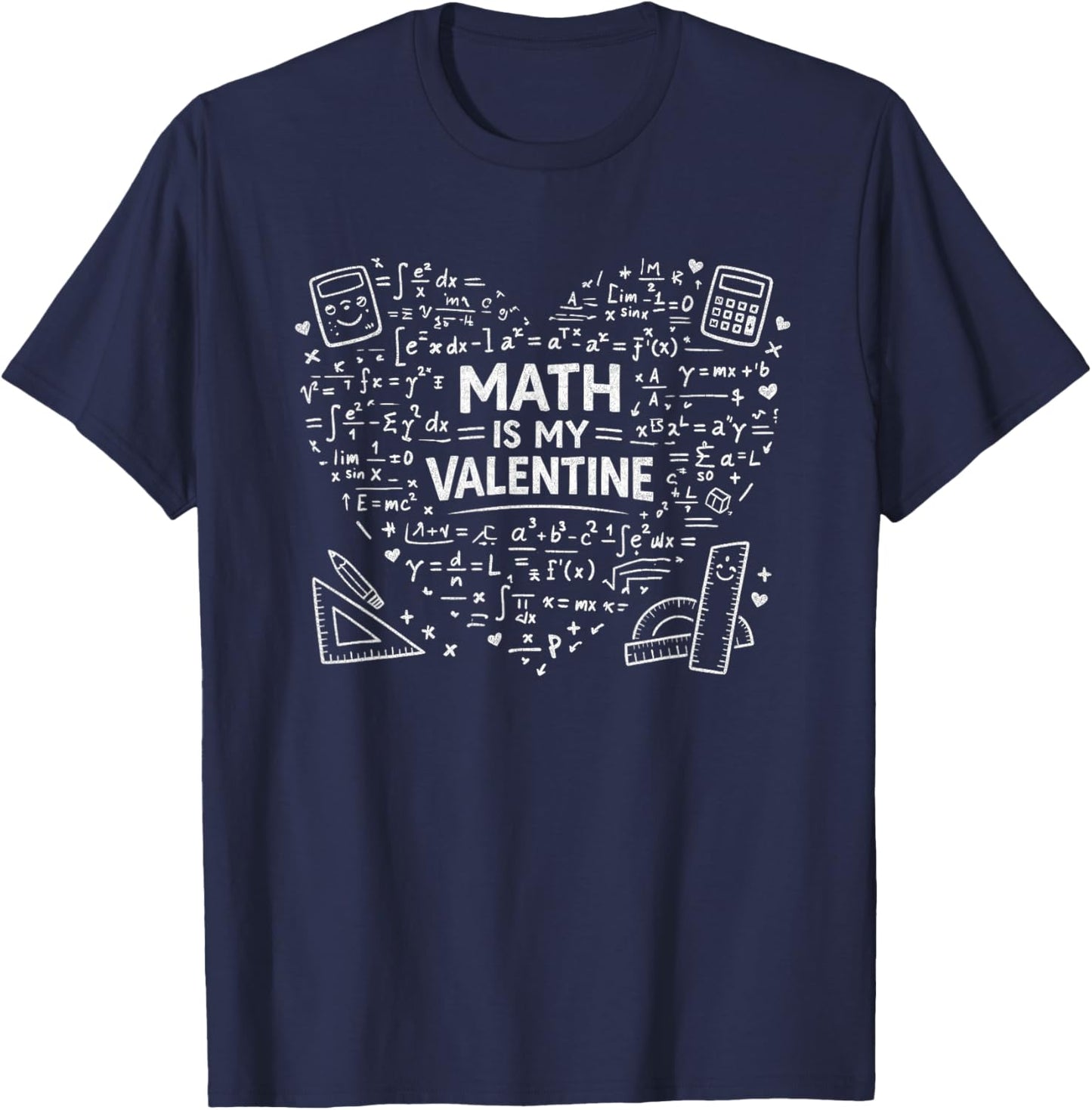 Math is My Valentine Funny Chalkboard Teacher Student T-Shirt - T-Shirt | Navy