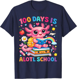 100 Days of School Cute 100 Days is Alotl School Axolotl Kid T-Shirt - T-Shirt | Navy