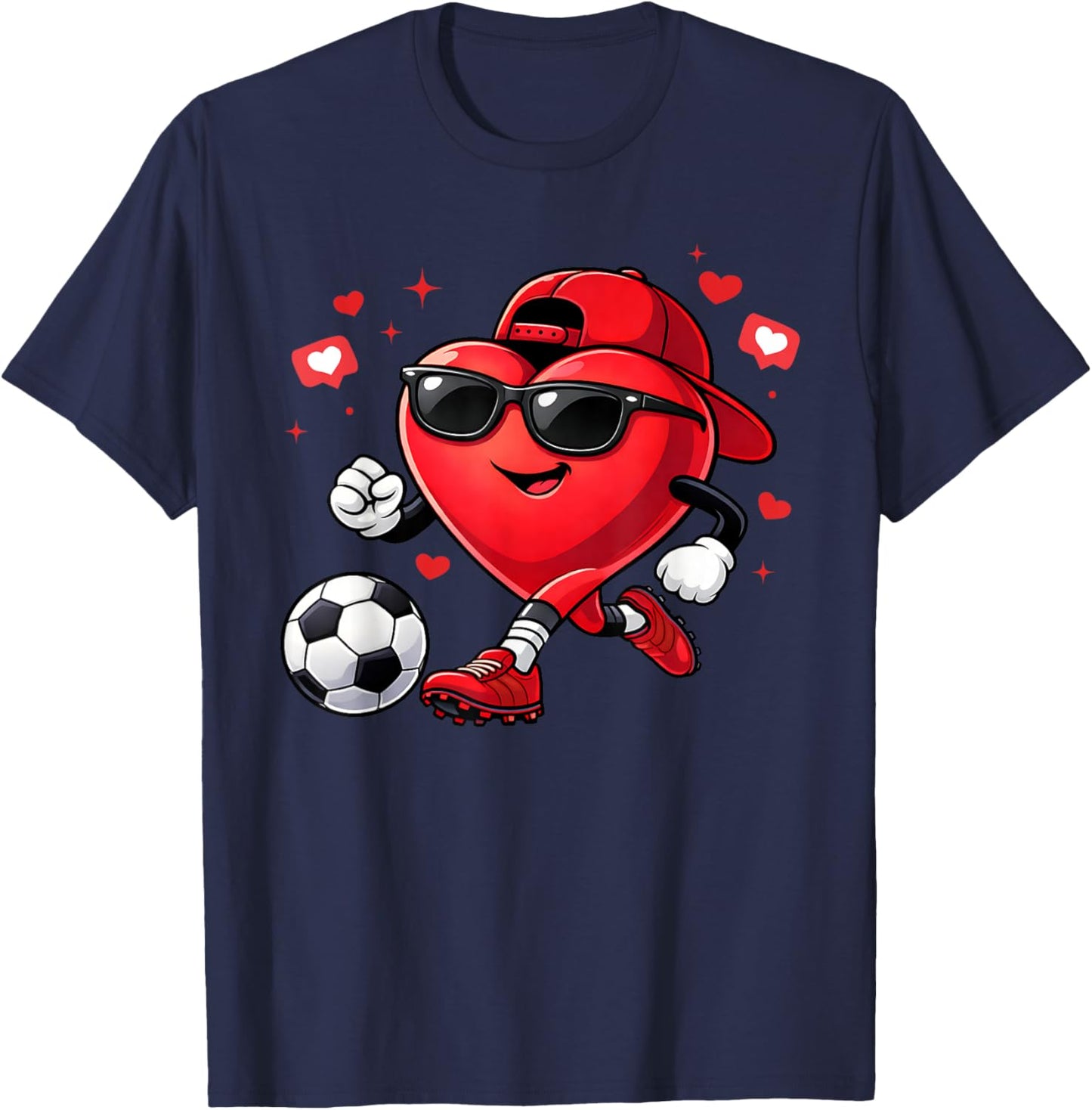 Valentines Day Soccer Heart Playing Soccer Boys Kids T-Shirt - T-Shirt | Navy