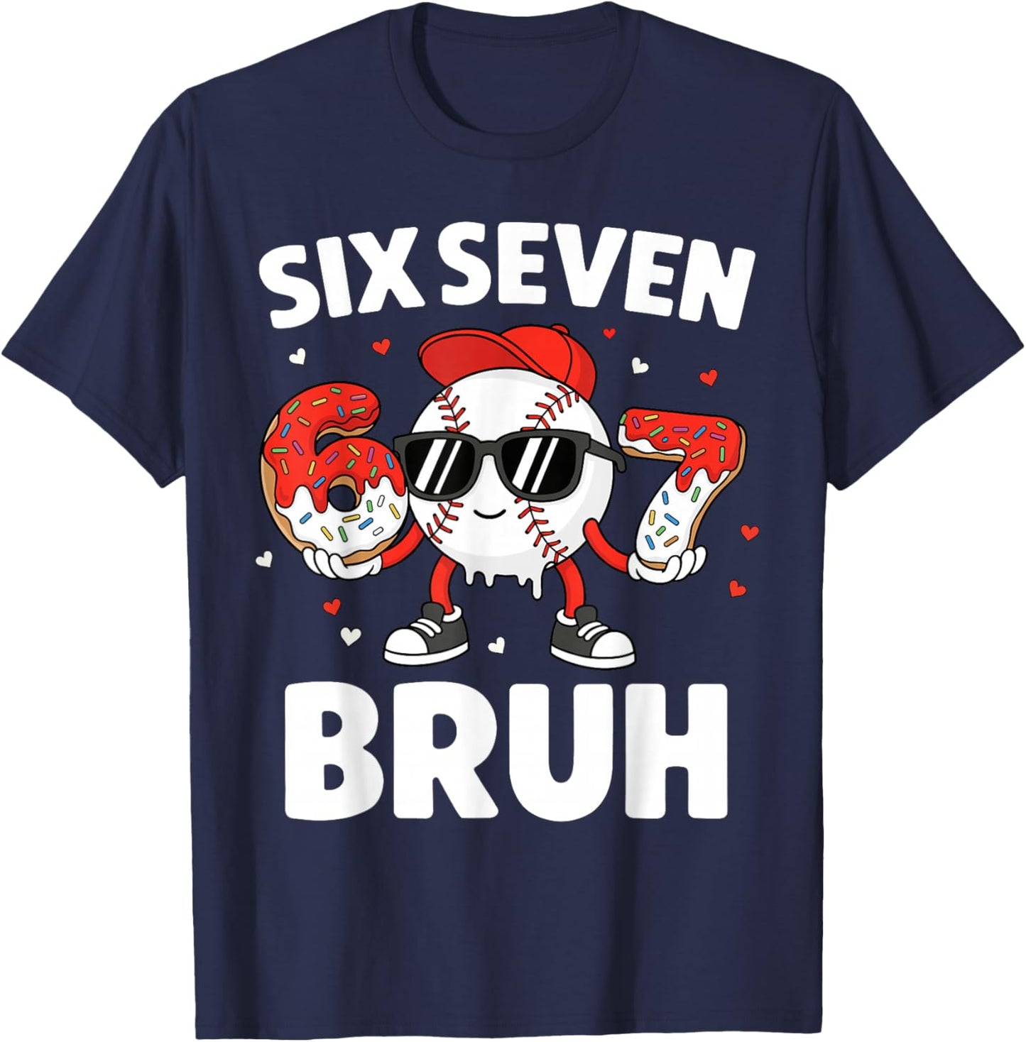 Six Seven Bruh Valentines Baseball Kids 67 Valentine Boys T-Shirt - T-Shirt | Navy