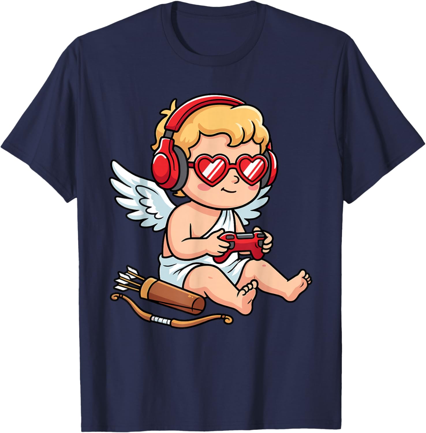 Video Games Cupid Gamer Funny St. Valentine's Day T-Shirt - T-Shirt | Navy