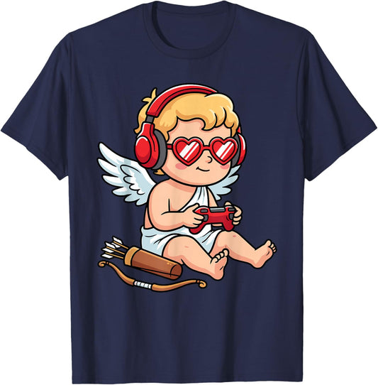 Video Games Cupid Gamer Funny St. Valentine's Day T-Shirt - T-Shirt | Navy