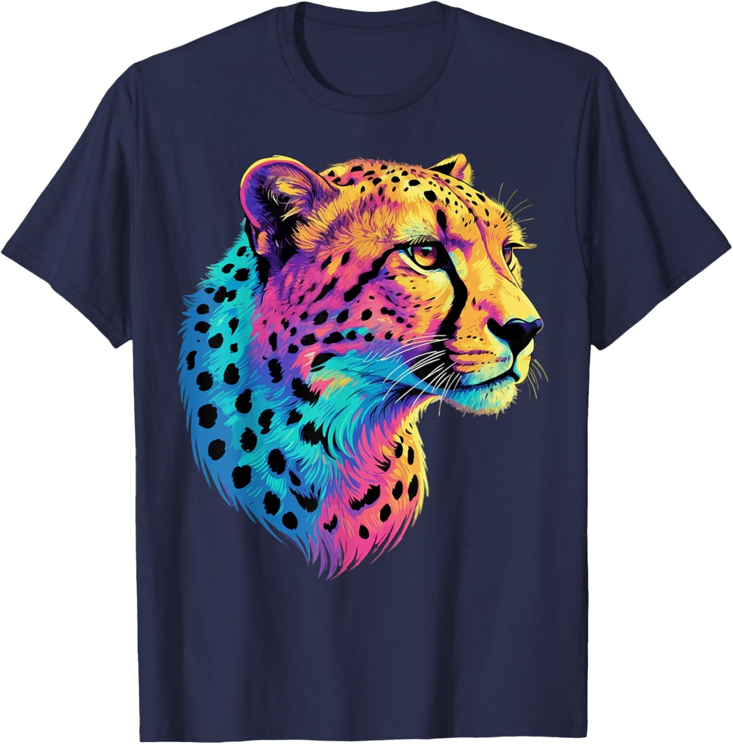 Colorful Cheetah Face Funny Cheetahs T-Shirt - T-Shirt | Navy