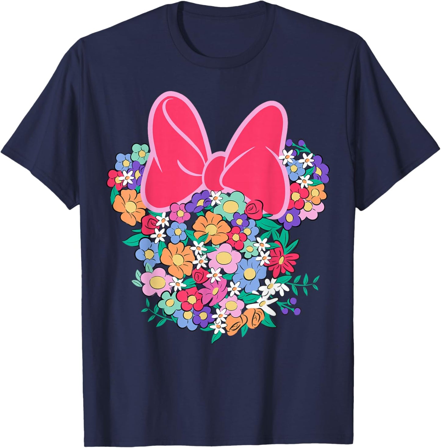 Disney Minnie Mouse Ears and Bow Made with Colorful Flowers T-Shirt - T-Shirt | Navy