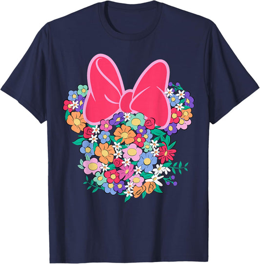 Disney Minnie Mouse Ears and Bow Made with Colorful Flowers T-Shirt - T-Shirt | Navy