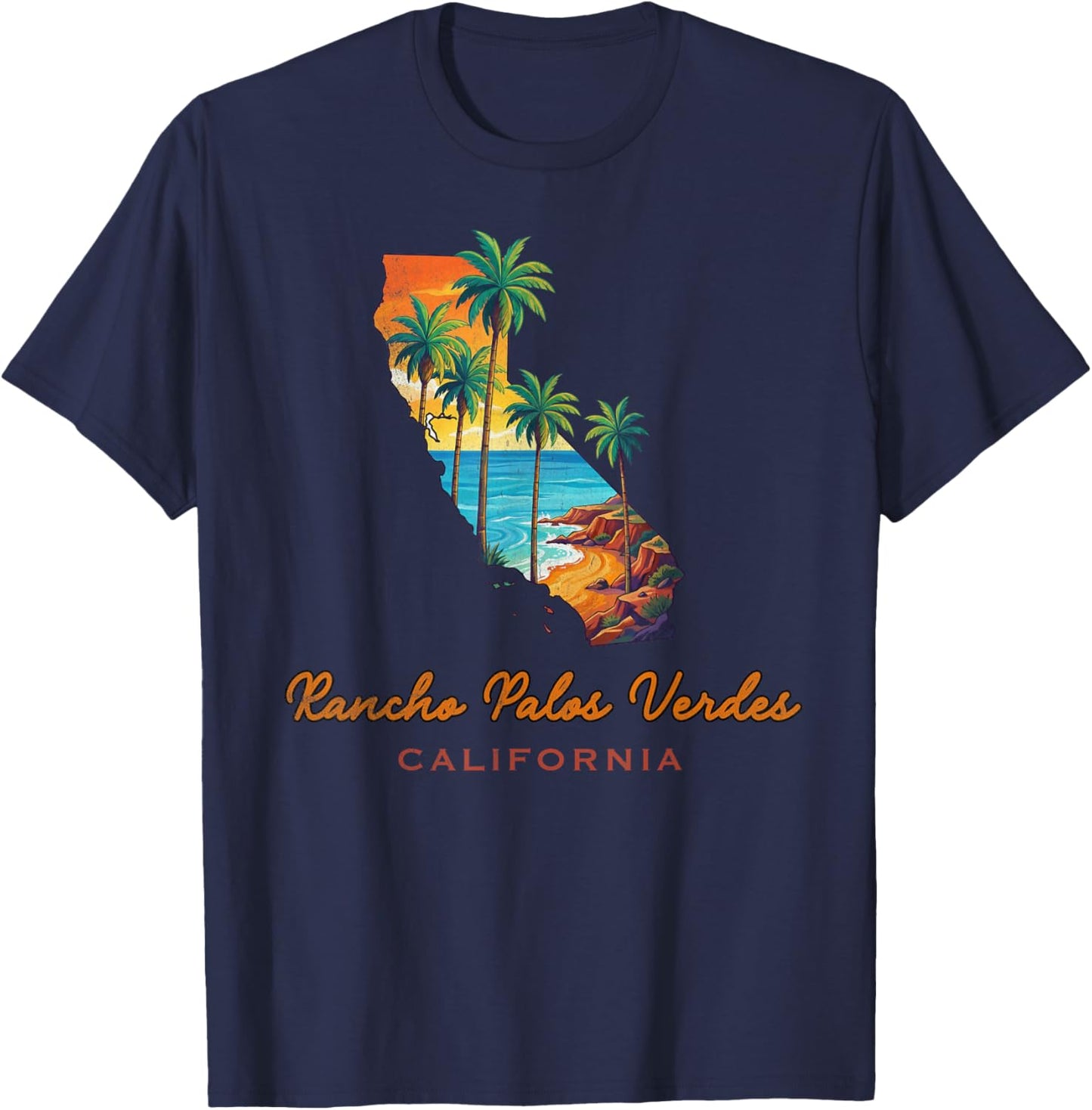 Rancho Palos Verdes California Palm Coast Vintage State T-Shirt - T-Shirt | Navy