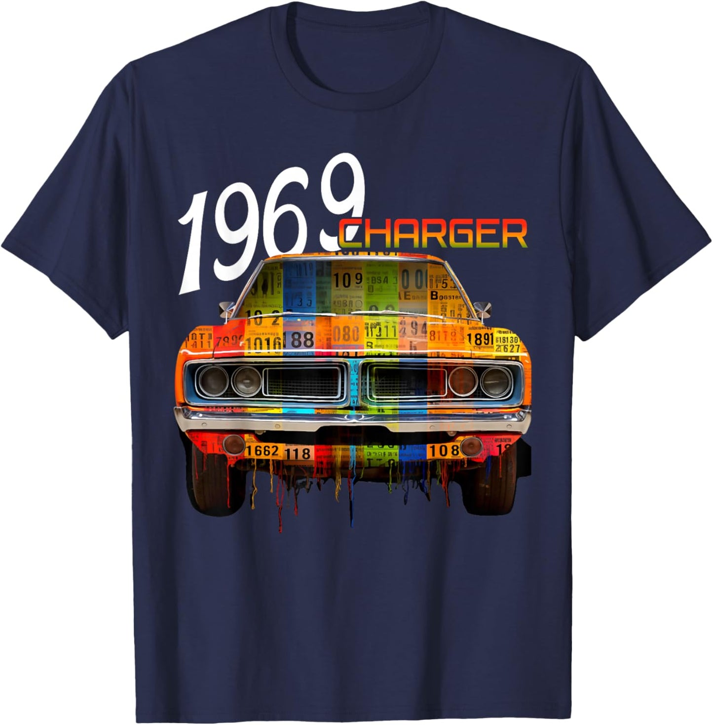 1969 69 Charger Classic Vintage Old Car USA Flag T-Shirt - T-Shirt | Navy