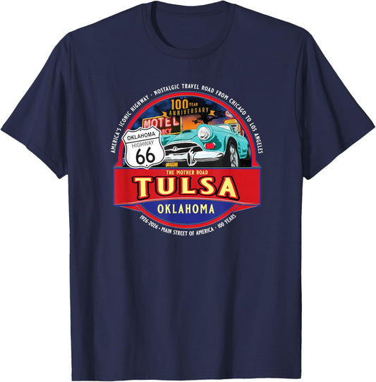 100 Years Tulsa Oklahoma Iconic Highway 66 Souvenir T-Shirt - T-Shirt | Navy