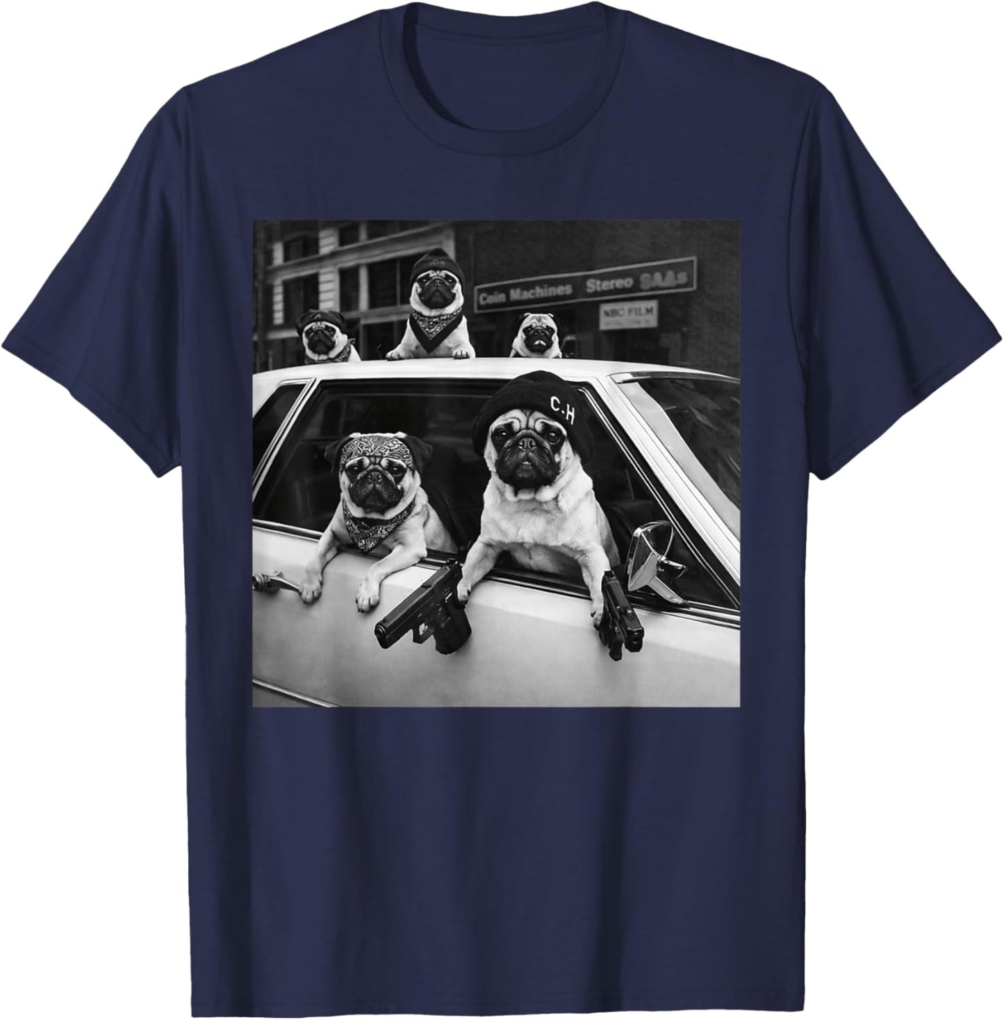 Funny Pug Meme Pug Gangster Dog Street Style T-Shirt - T-Shirt | Navy