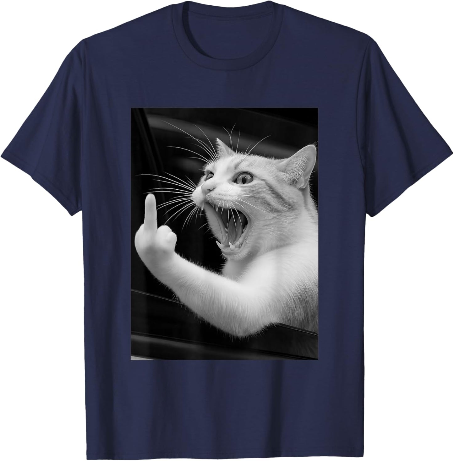 Funny Angry Cat Men Women Gift T-Shirt - T-Shirt | Navy