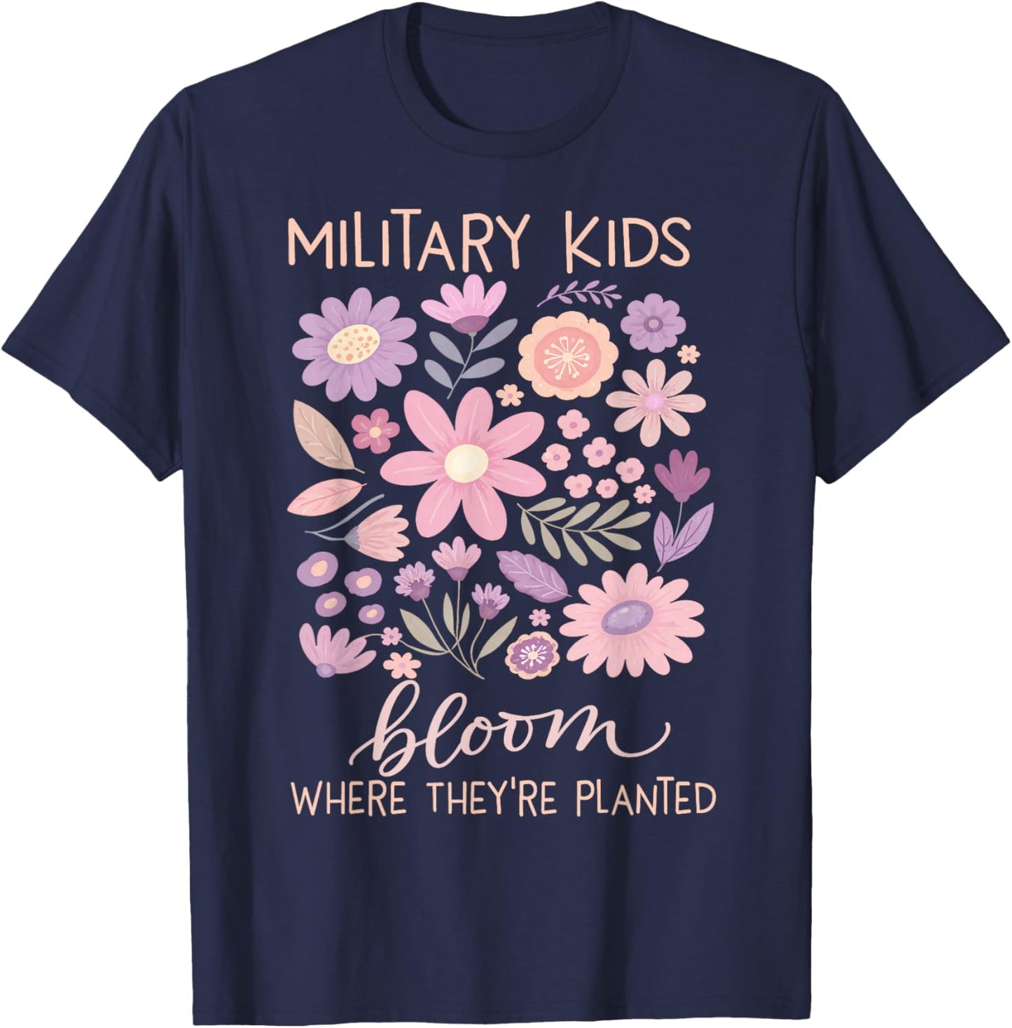 Military Kid Dandelion Bloom Where They're Planted Purple Up T-Shirt - T-Shirt | Navy