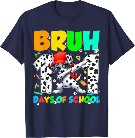 Bruh 101 Days Dabbing Dog 100th Day of School Teacher Kid T-Shirt - T-Shirt | Navy