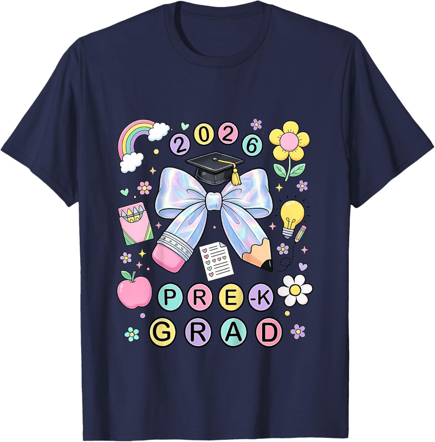 Cute Pre-K Graduation 2026 Prek Grad Coquette Bow Pencil T-Shirt - T-Shirt | Navy