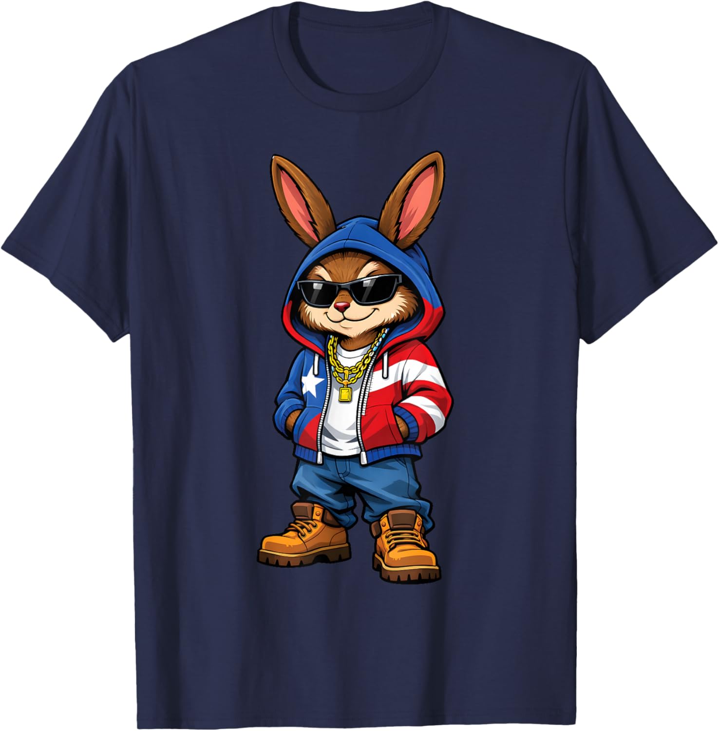 Bunny Puerto Rican Flag Apparel Streetwear Boricua T-Shirt - T-Shirt | Navy