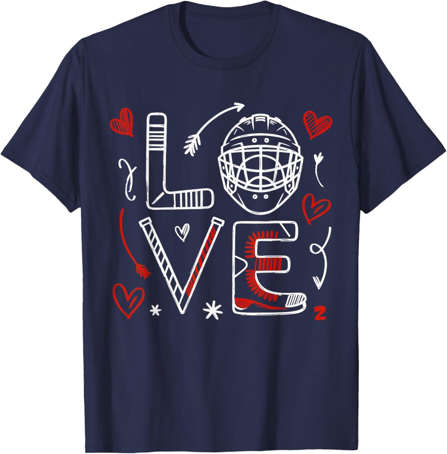 Valentine's Day Love Ice Hokey Item for Hockey Lovers Player T-Shirt - T-Shirt | Navy