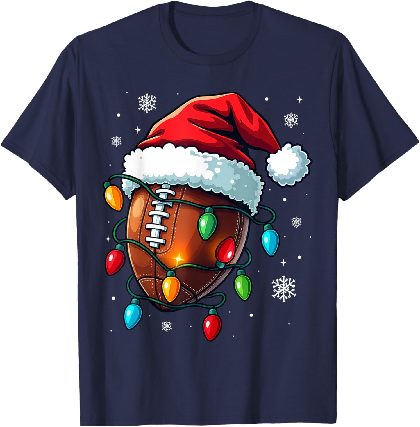 Christmas Football Santa Hat Lights Xmas Pajamas Men Boys T-Shirt - T-Shirt | Navy