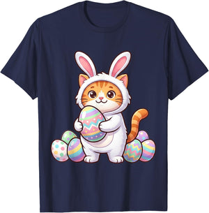Cute Cat in Bunny Costume Easter Egg Hunt Orange Tabby T-Shirt - T-Shirt | Navy