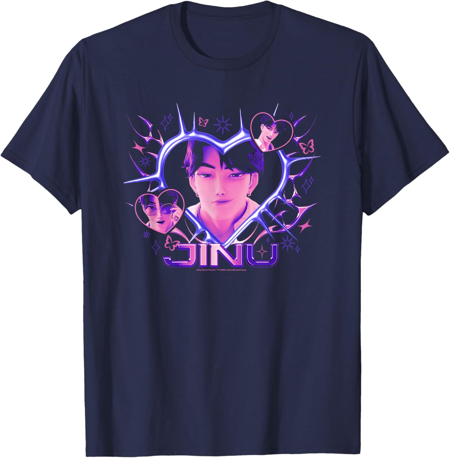 Kpop Demon Hunters Halloween Jinu Y2k Heart Shape Portrait T-Shirt - T-Shirt | Navy