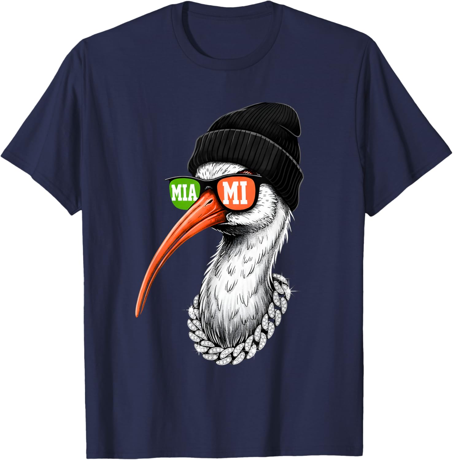 Miami Ibis Beanie, Bling Split-Lens Sunglasses T-Shirt - T-Shirt | Navy