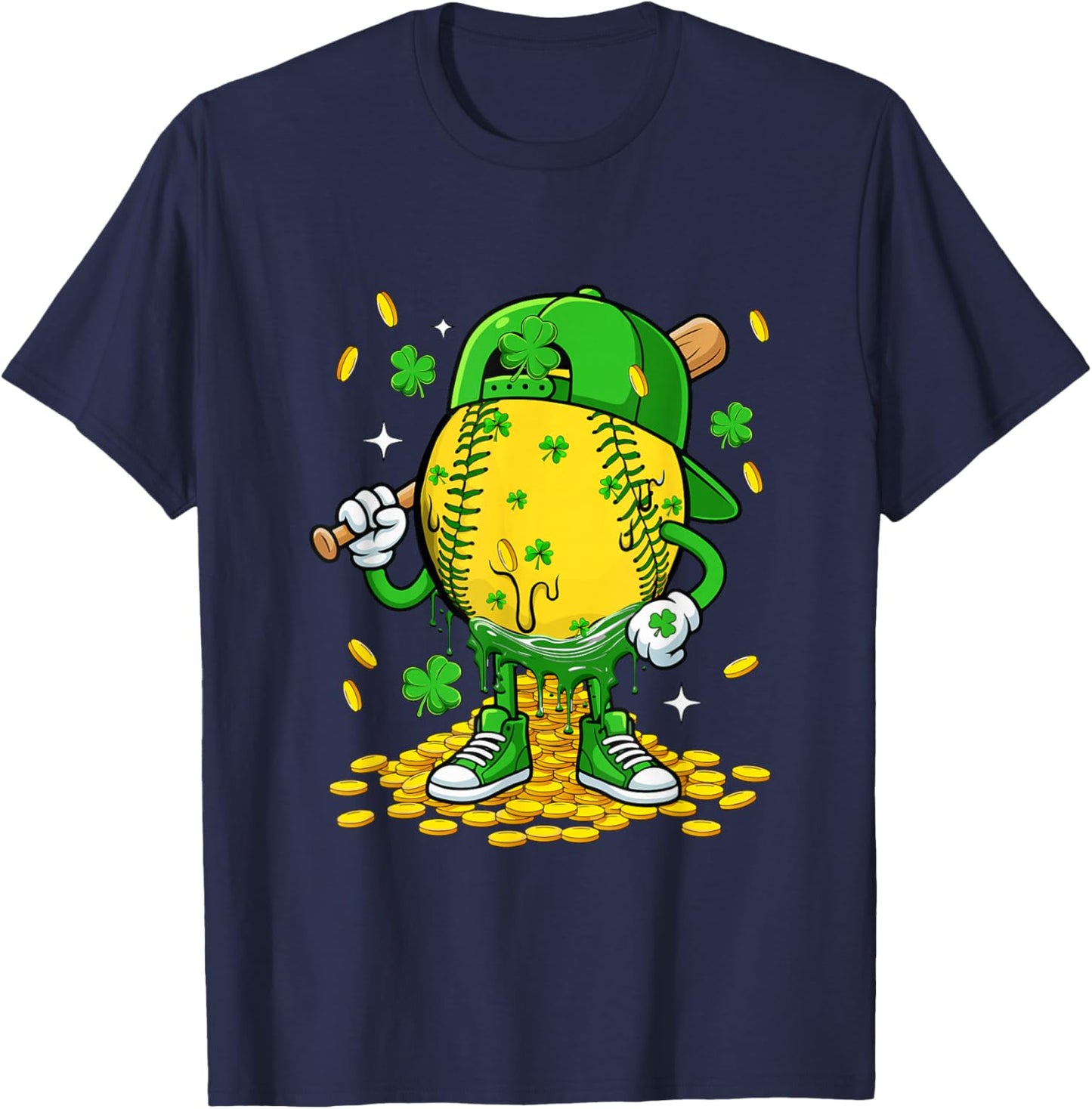 Softball Ball St. Patrick's Day Player Funny Costume Dripped T-Shirt - T-Shirt | Navy