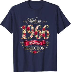 60 Year Old Made-in 1966 Floral 60th Birthday Cute T-Shirt - T-Shirt | Navy