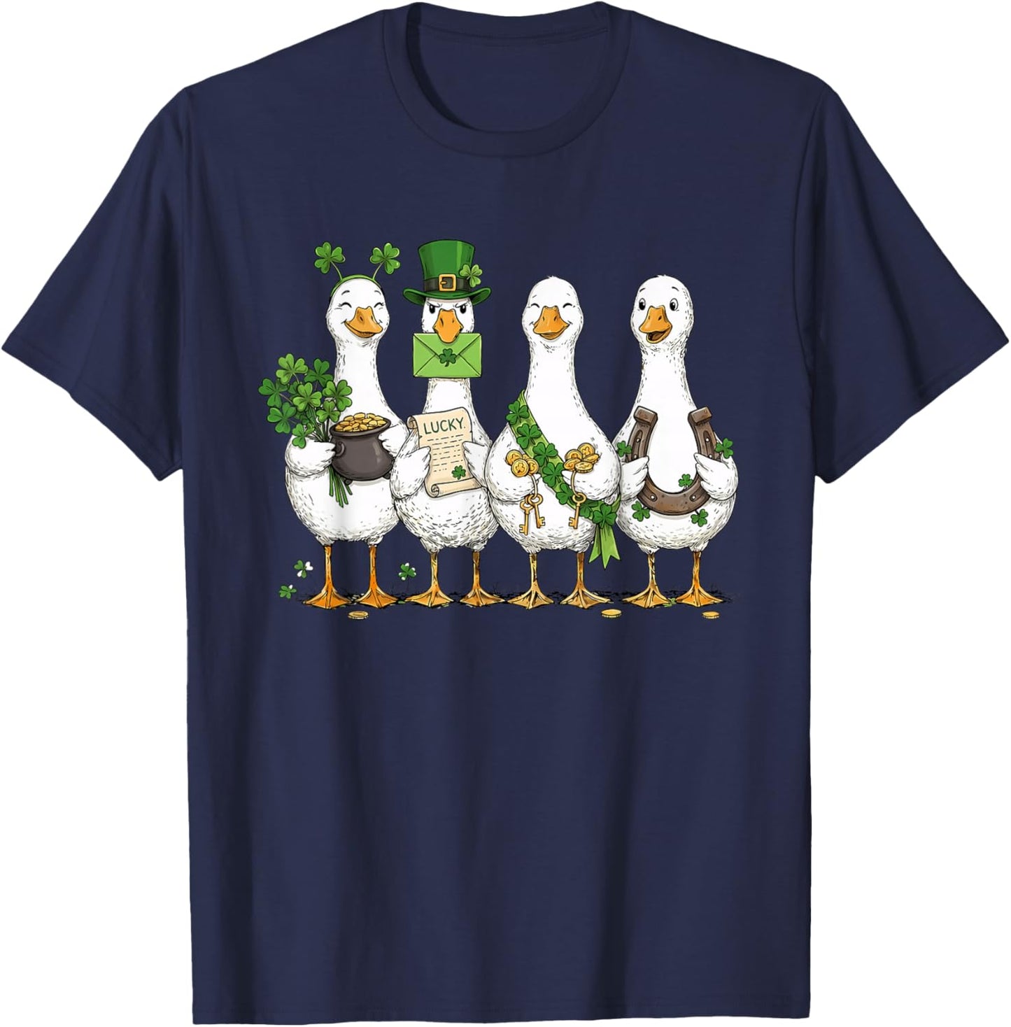 St Patrick's Day Goose Lucky Shamrock Silly Saint Patrick's T-Shirt - T-Shirt | Navy
