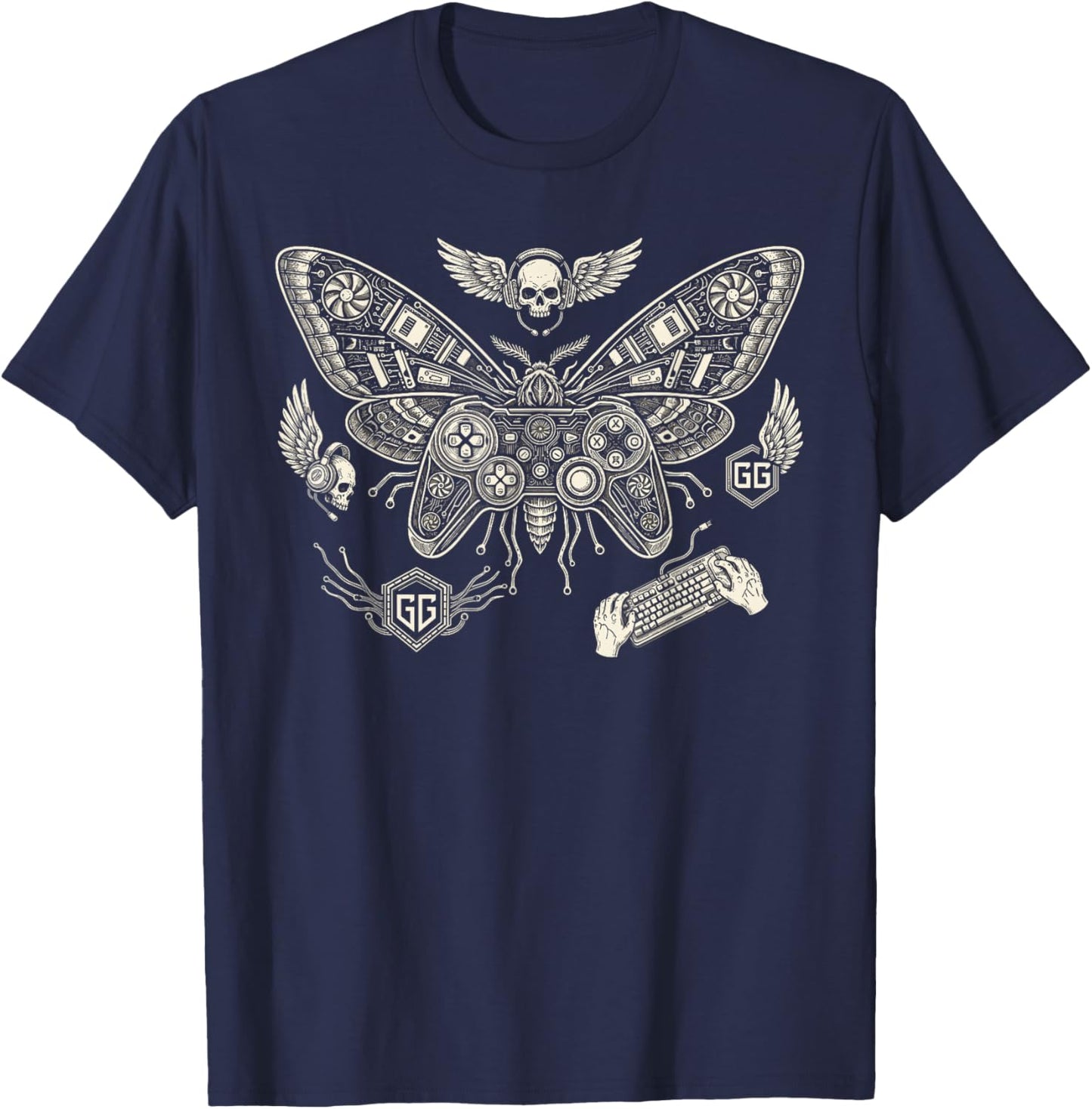 Gamer Enthusiast Cybernetic Controller Computer Gaming T-Shirt - T-Shirt | Navy