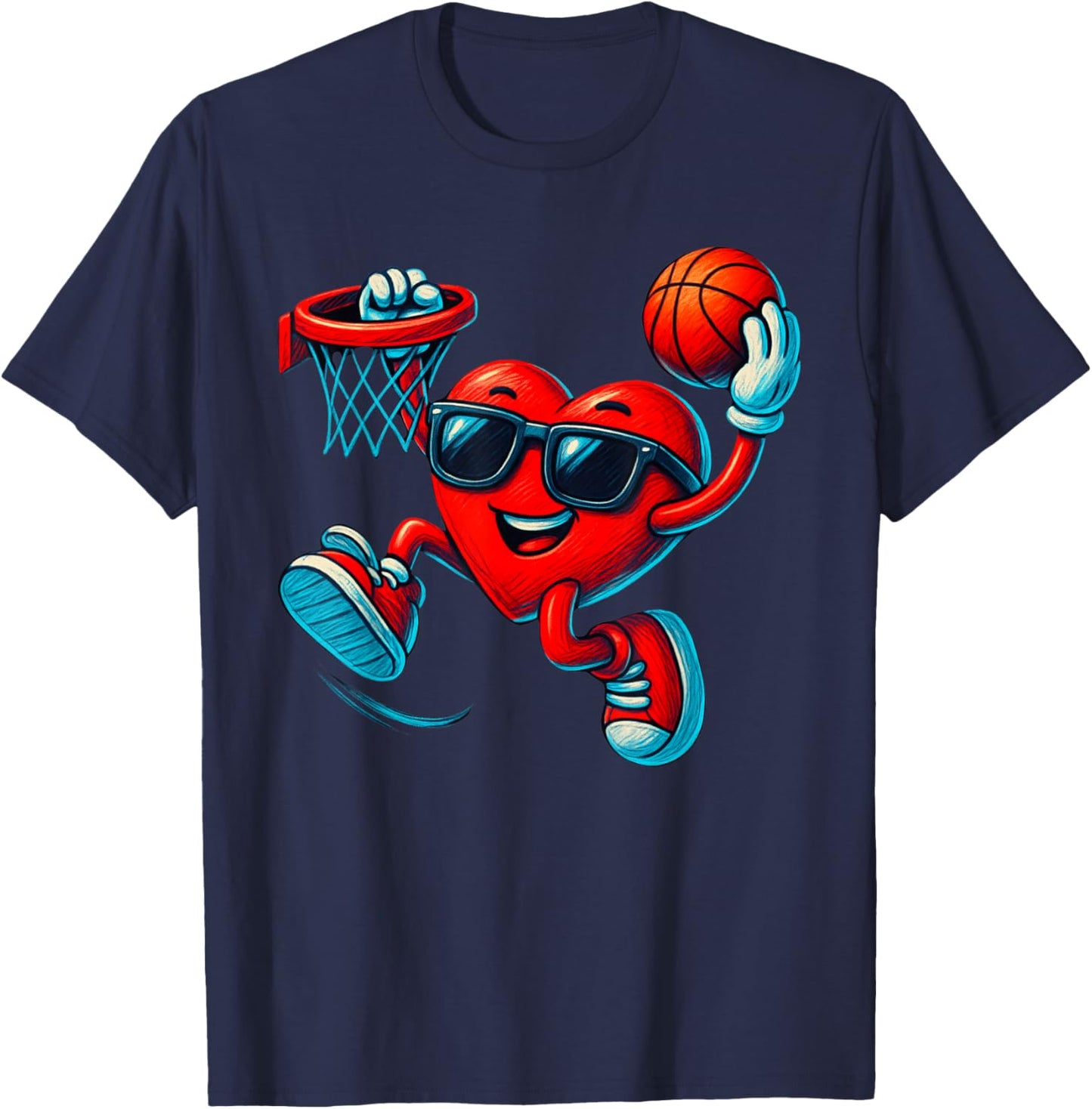 Valentines Day Basketball Funny Red Heart Love Boys Kids T-Shirt - T-Shirt | Navy