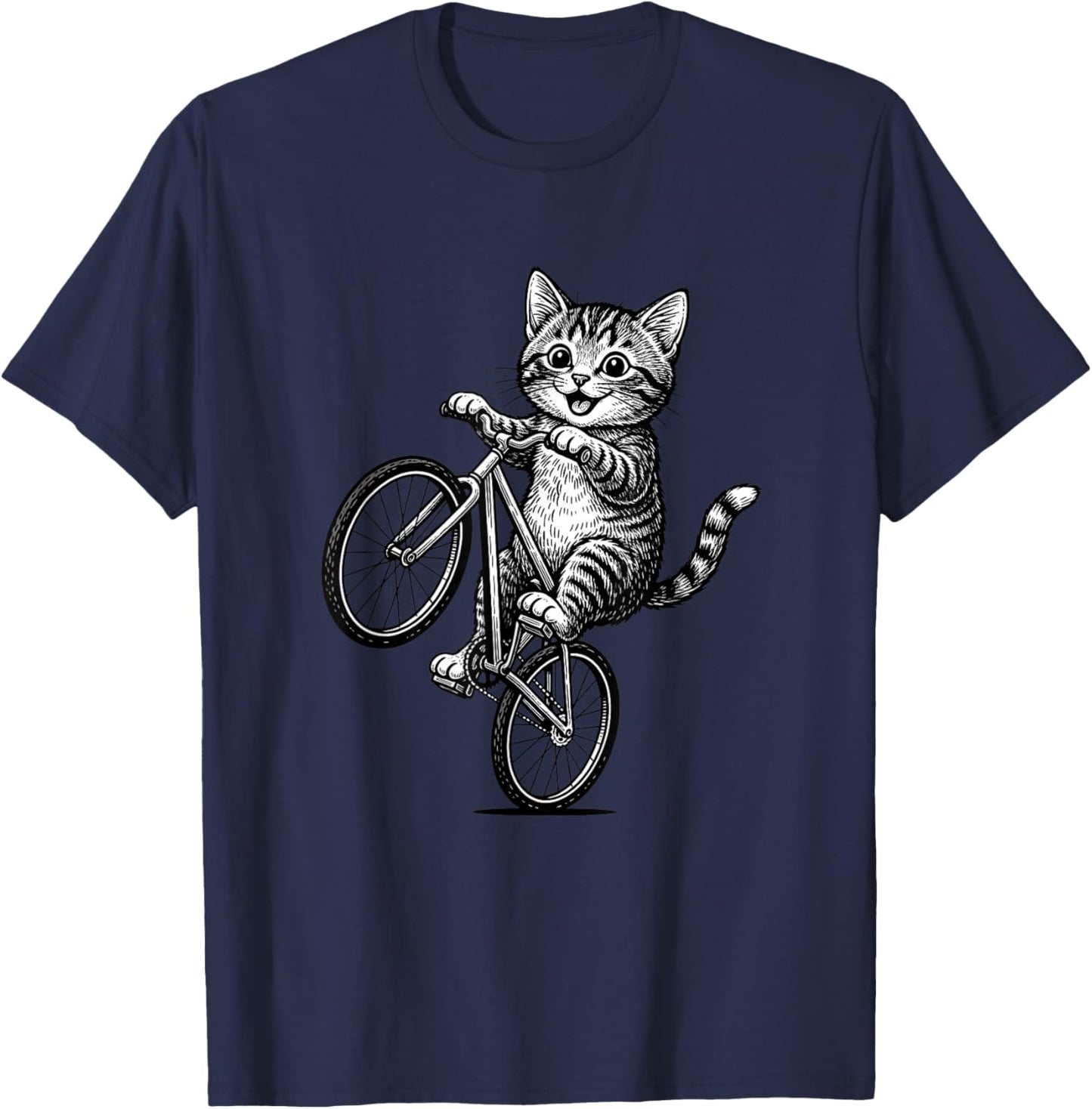 Kitten On A Bike Cat Illustration - Funny Cat Lover Art T-Shirt - T-Shirt | Navy