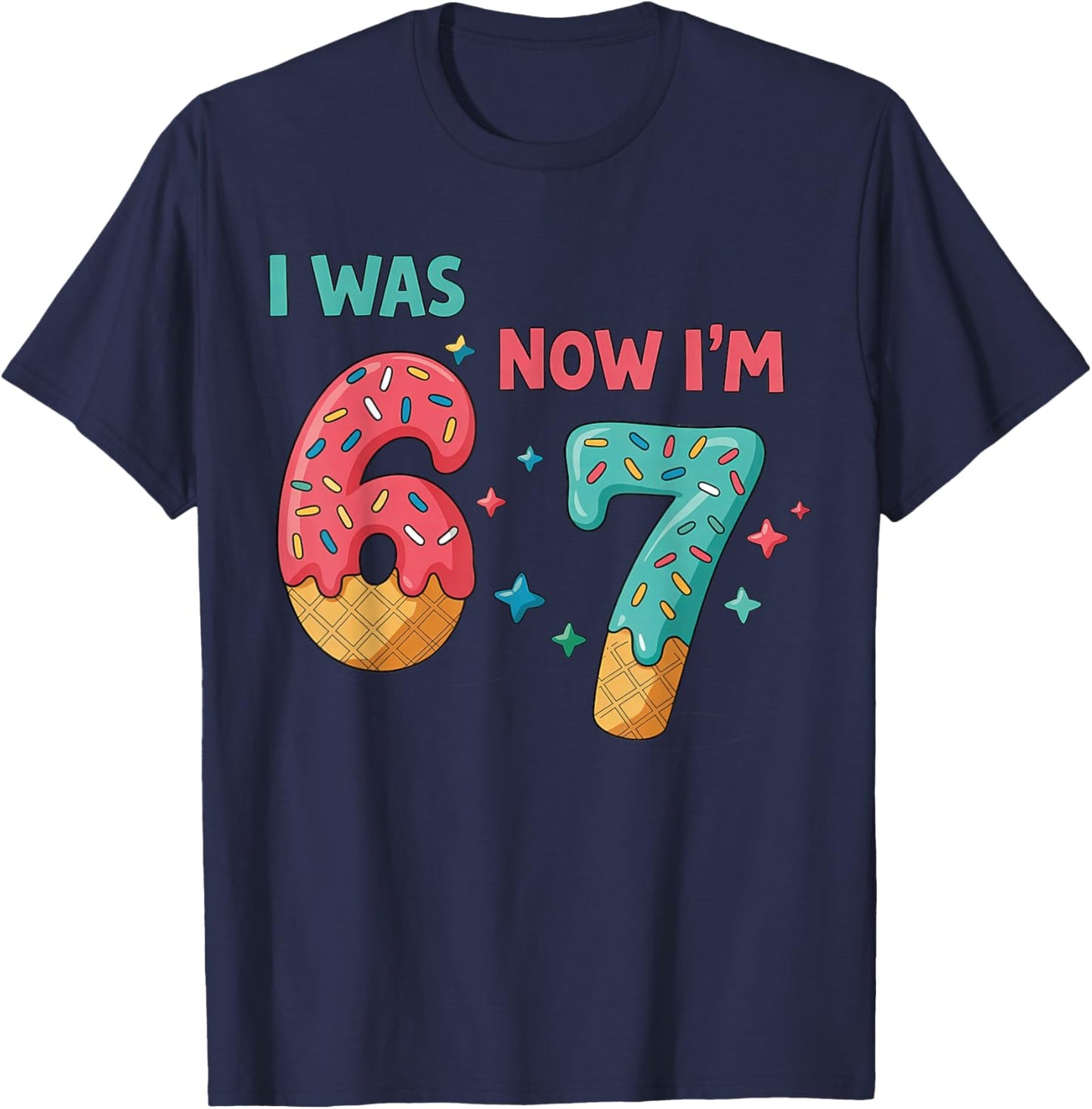 7 Year Old Birthday I was 6 Now I'm 7 Ice Cream Drip T-Shirt - T-Shirt | Navy