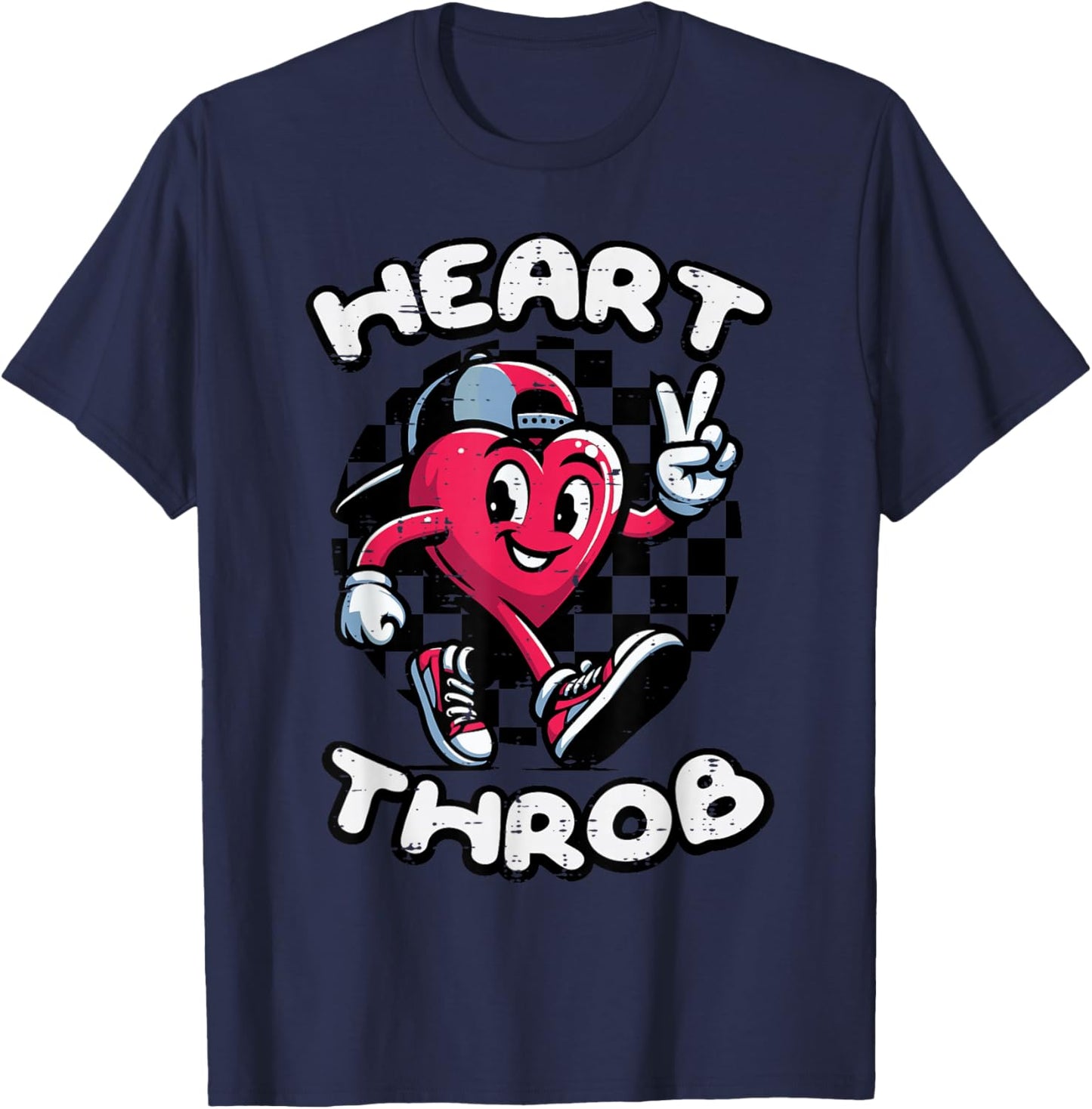 Valentines Day Heart Throb Peace Retro Groovy Boys Kids Men T-Shirt - T-Shirt | Navy