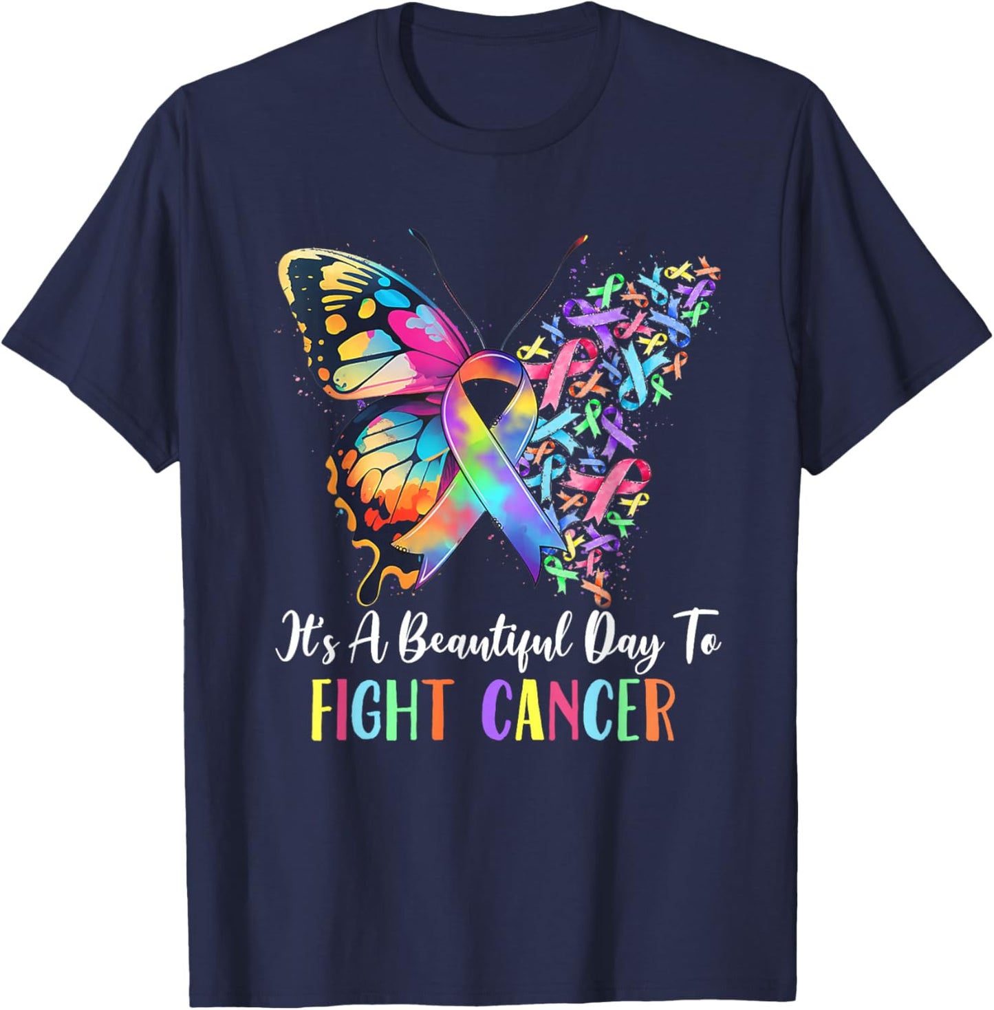 We Believe in Miracles Fight in All Cancer Color Rainbow T-Shirt - T-Shirt | Navy