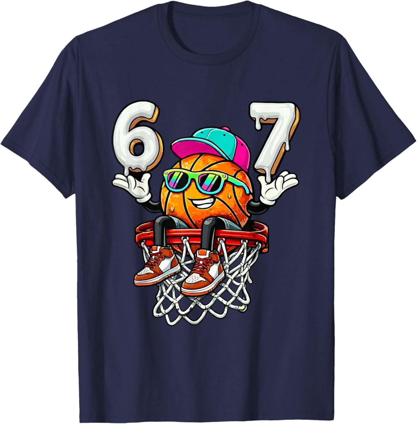 67 Meme Six Seven 6 7 Meme Funny Basketball Drip T-Shirt - T-Shirt | Navy